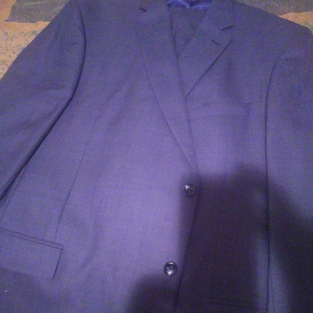 A Grayish Blue 2 Button, 50 L 46/32 Suit made by ADOLFO